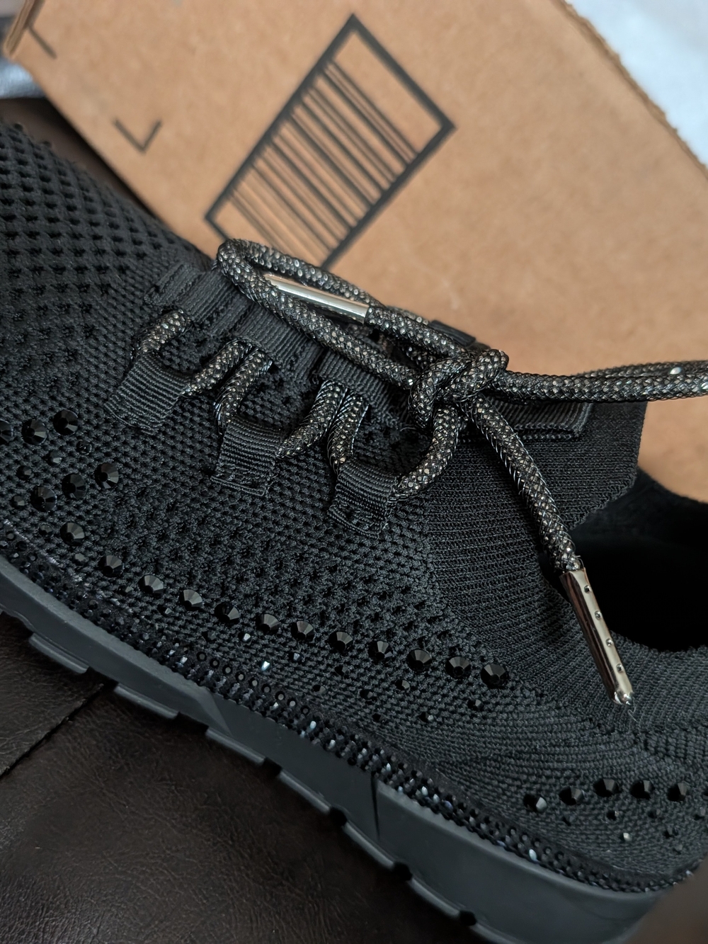 Kenneth Cole Reaction Black Knit Slip-On Sneakers with Sparkle Accents